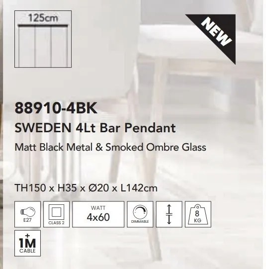 Lustra moderna cu 4 pendule Sweden negru, fumuriu