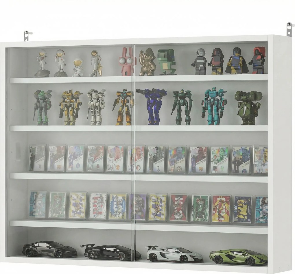 HOMCOM Vitrină de perete din lemn cu polițe reglabile și 2 uși glisante din sticlă 80x9,5x60 cm alb | Aosom Romania