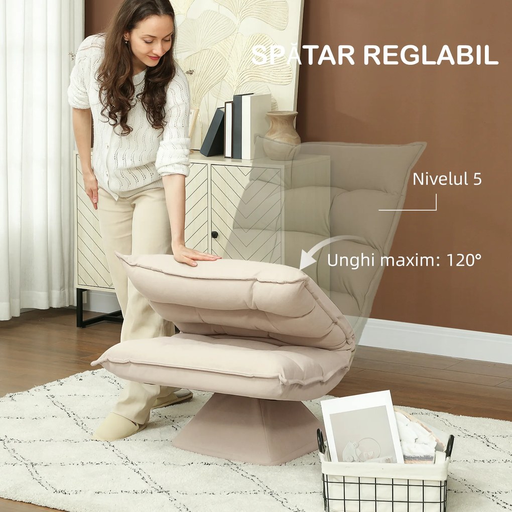 HOMCOM Fotoliu Relax Rotativ 360° cu Spătar Reglabil în 5 Poziții, Fotoliu de Podea cu Șezut Căptușit Gros în Material Textil cu Aspect de In, pentru Living, Lectură, 62x70x95 cm, Bej | Aosom Romania
