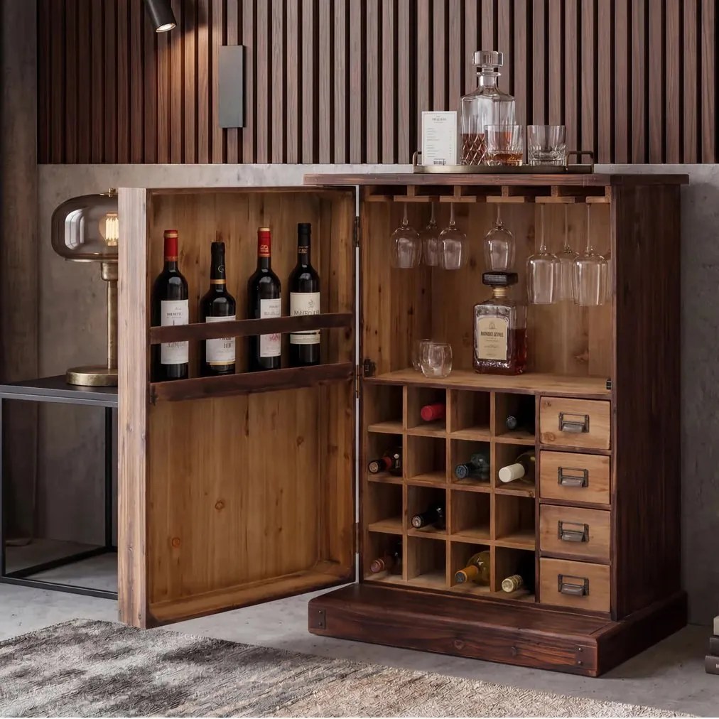 Dulap de bar, suport vinuri din lemn de pin BODEGA 90cm