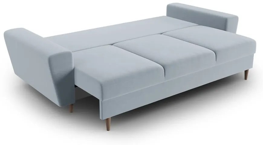 Canapea albastru-deschis extensibilă, cu spațiu de depozitare cu tapițerie din catifea 235 cm Kyoto – Cosmopolitan Design