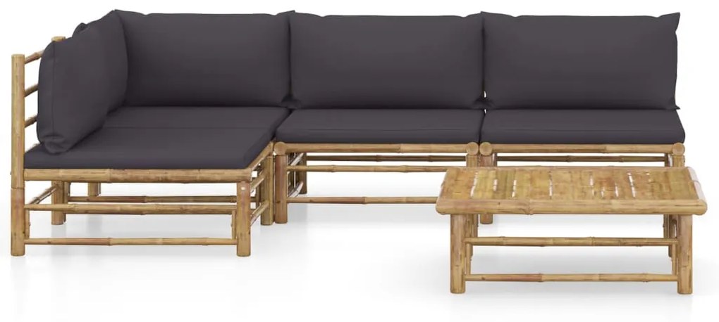3058242 vidaXL Set mobilier de grădină cu perne gri închis, 6 piese, bambus