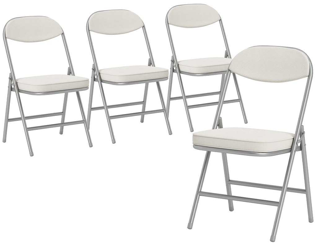 HOMCOM Set de 4 scaune pliante căptușite, Scaune pliante cu material catifea, spătar, cadru metalic, crem | Aosom Romania