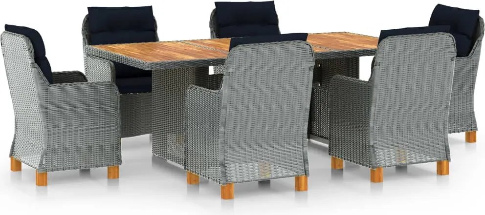 vidaXL Set mobilier de exterior cu perne,7 piese,gri deschis,poliratan