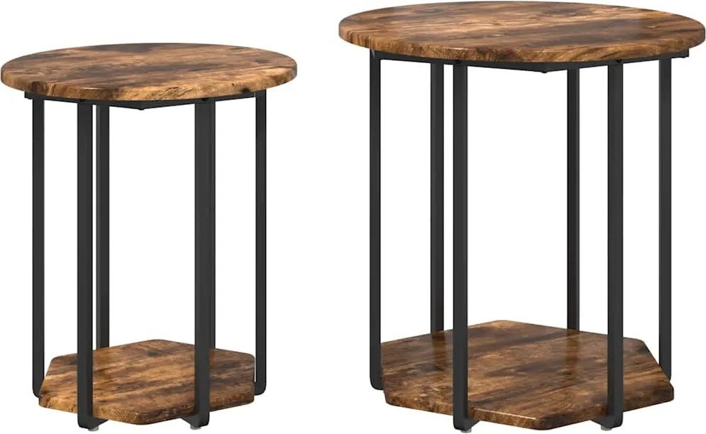 vidaXL Set măsuțe laterale cu raft 2 pcs Maro