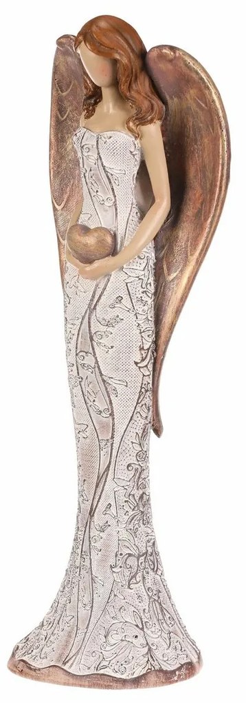 Înger din poliresină cu rochie cu flori Inimă,bej-cupru