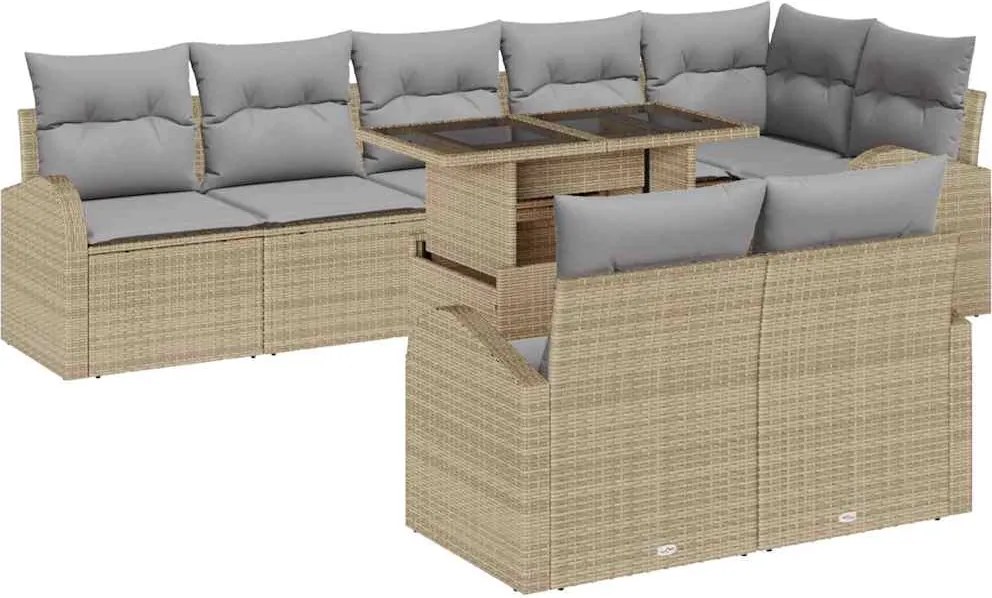 vidaXL Set de canapele pentru grădină cu pernă 9 pcs Bej Rattan poli
