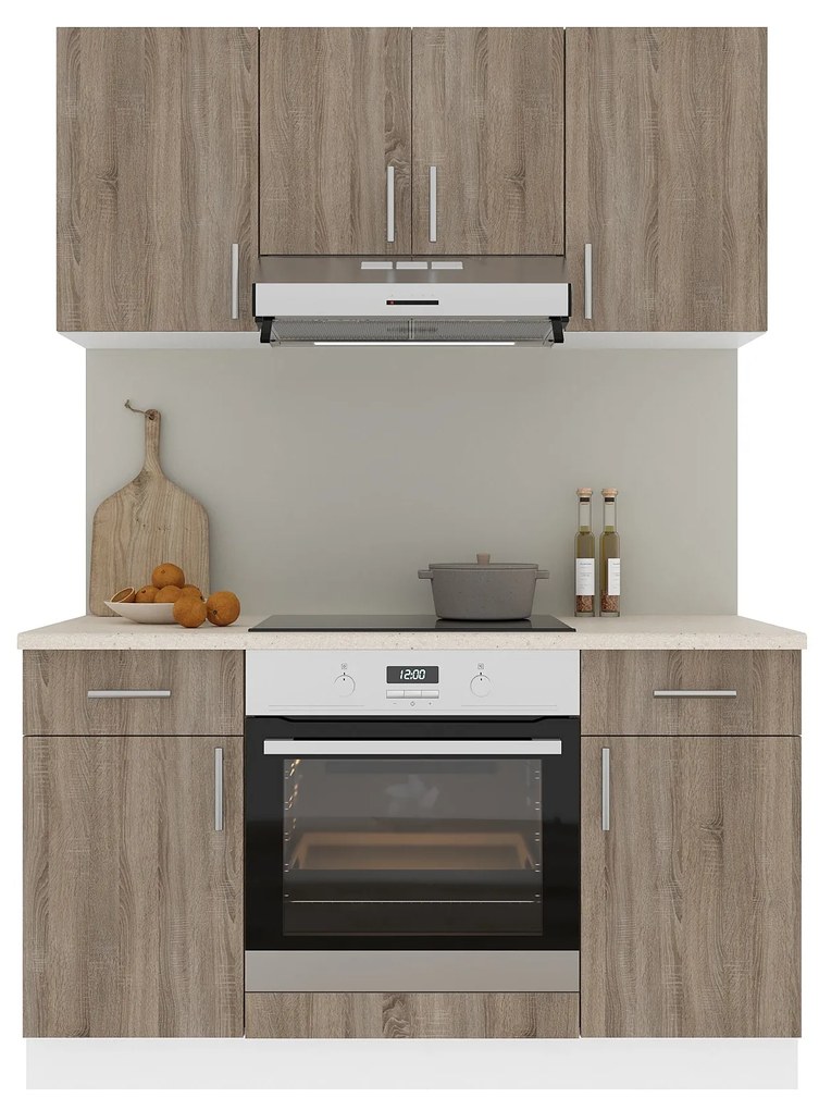 Set Bucatarie Karo V5, Stejar Sonoma Inchis/Alb, Blat Thermo 28 mm, L 140 cm