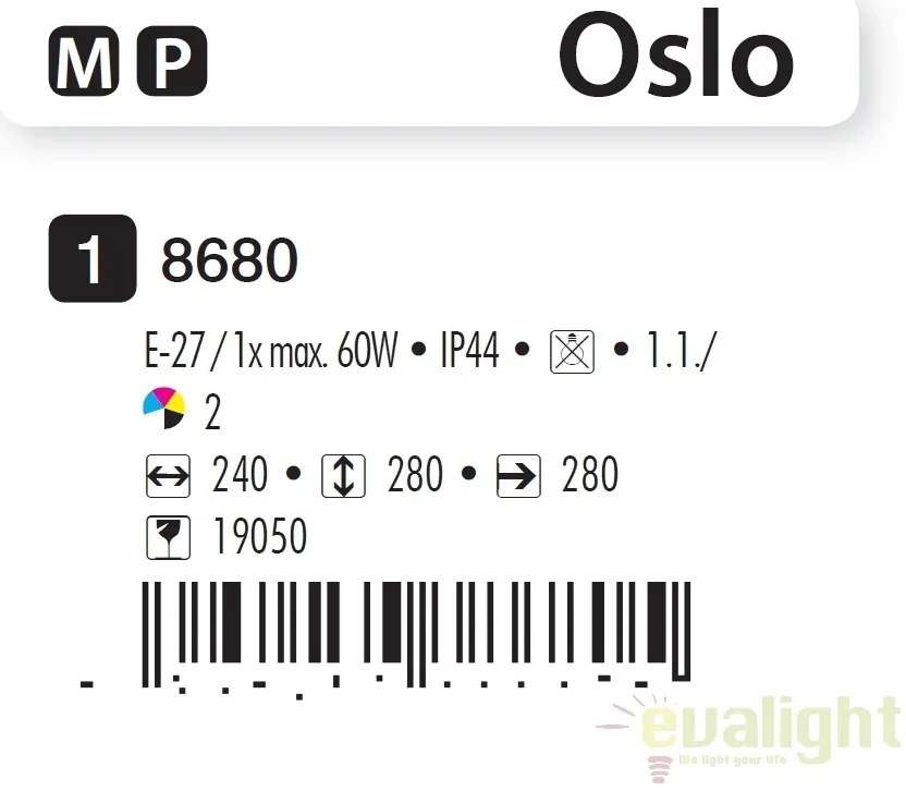 Aplica de perete exterior IP44, neagra Oslo 8680 RX