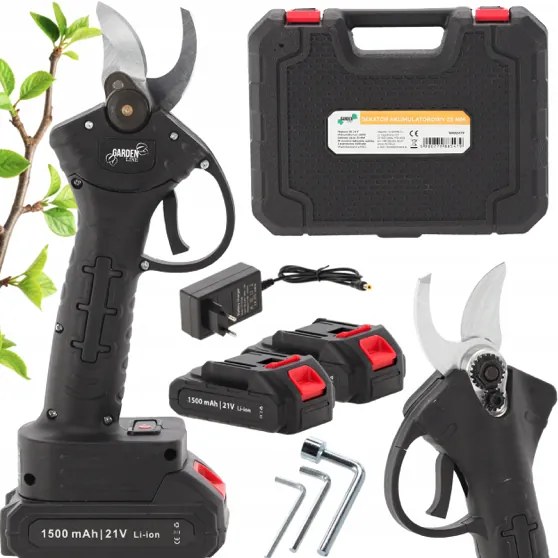 Foarfece de crengi fără fir 25 mm - două baterii, încărcător, geantă de transport