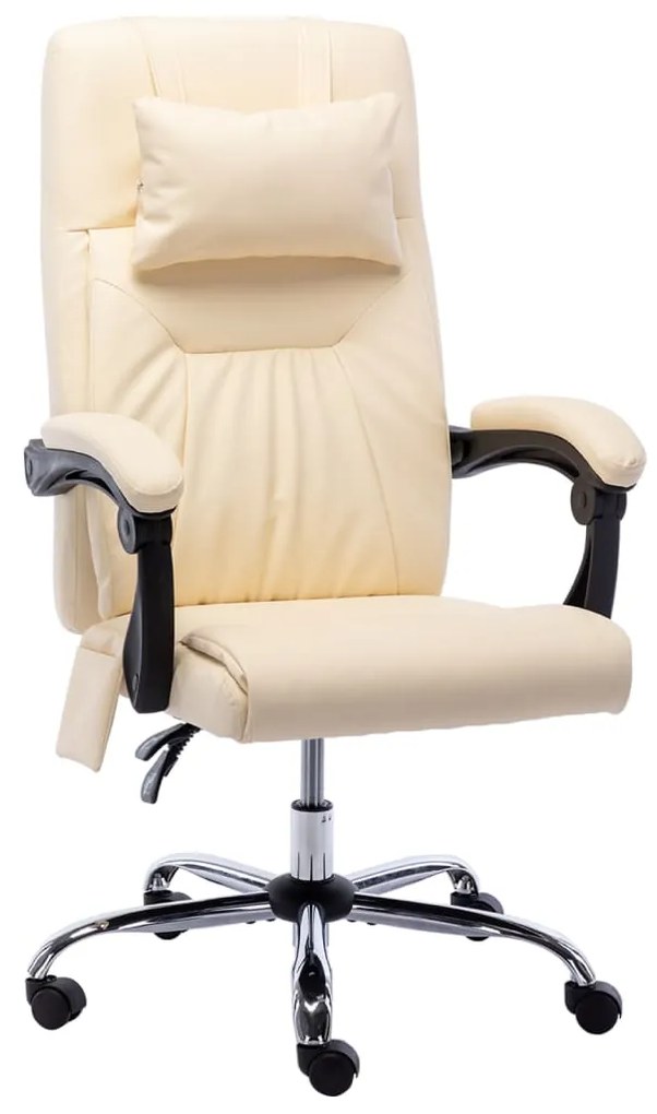 20295 vidaXL Scaun de birou cu masaj, crem, piele ecologică