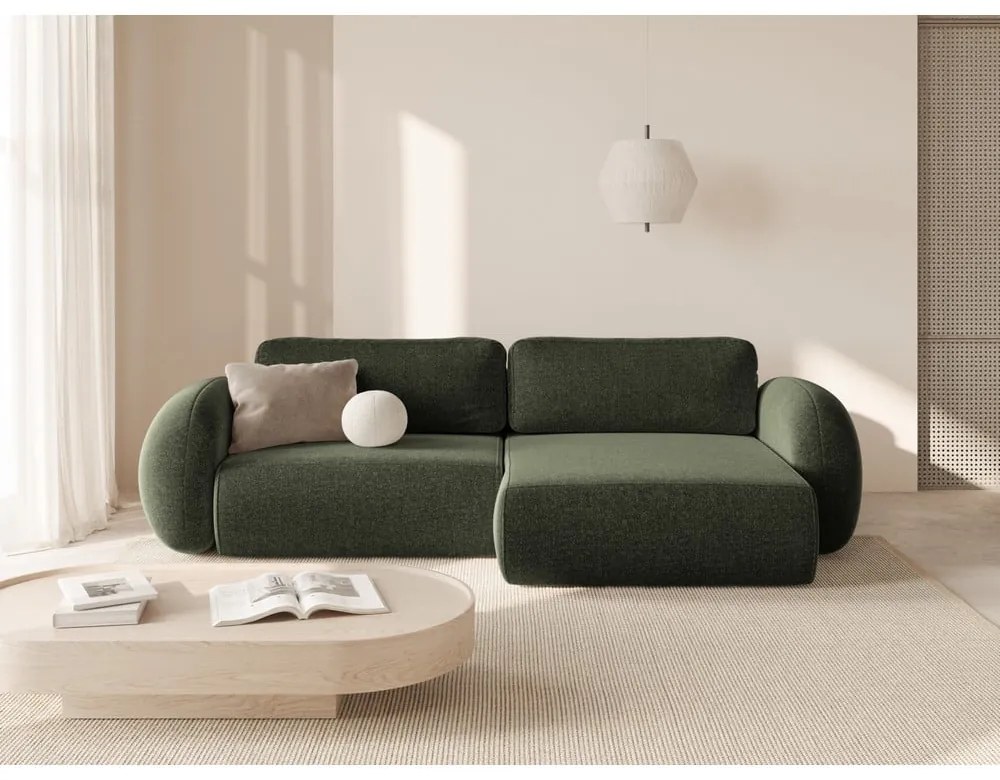 Colțar verde extensibil/cu spațiu de depozitare cu tapițerie din chenille Tonale – Cosmopolitan Design