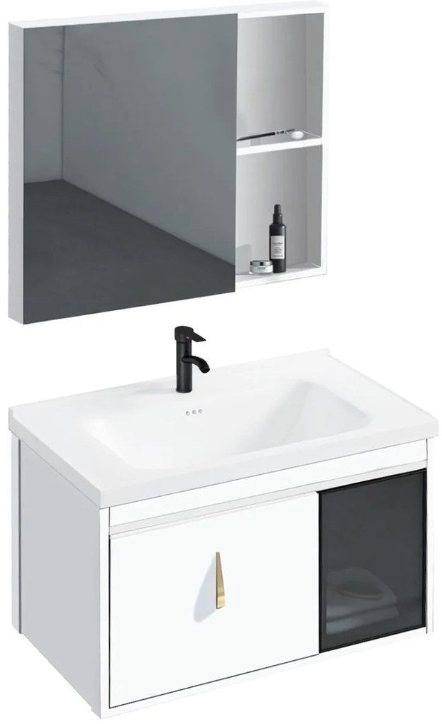 Set mobilier de baie cu lavoar Paris 60cm White