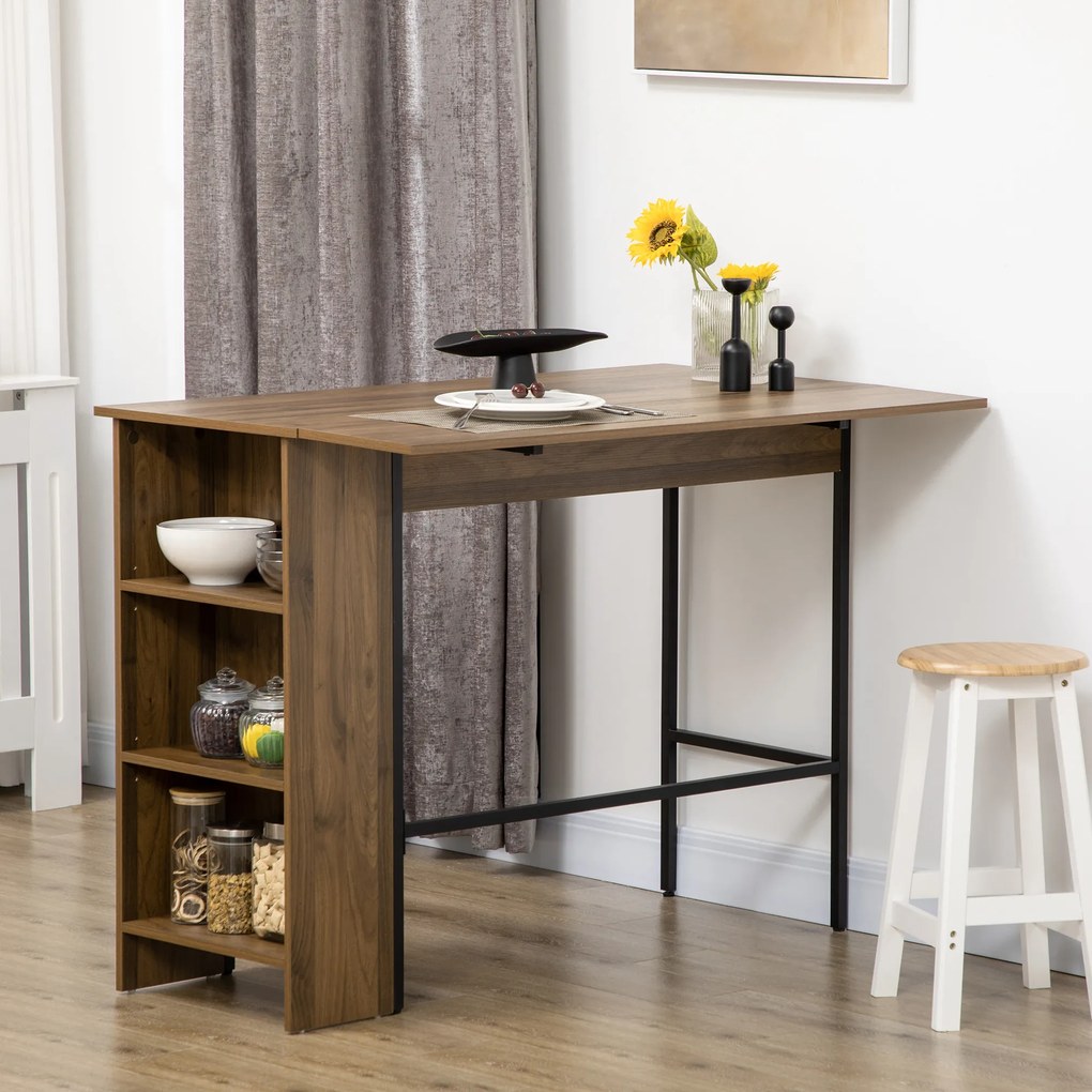 HOMCOM Insulă centrală masă bar masă laterală rabatabilă și 3 rafturi 120 x 76 x 91,4 cm marron | Aosom Romania
