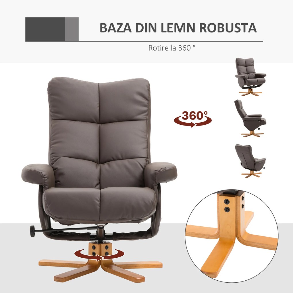 HomCom fotoliu rabatabil cu taburet, 80×99×86cm, maro | AOSOM RO