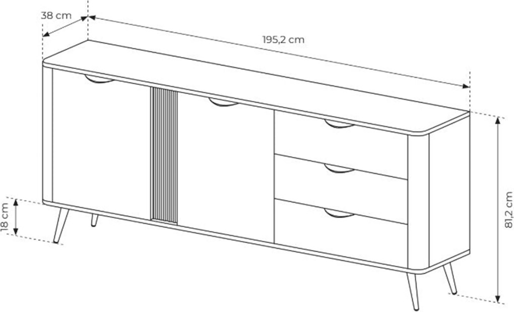 Comodă Edrin 195 cm cu sertare - stejar dunin / negru