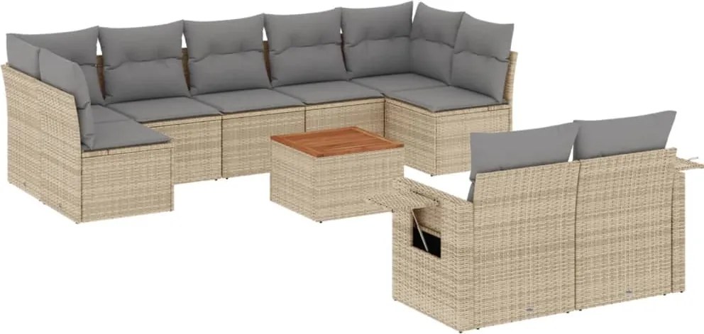 vidaXL Set canapele de grădină cu perne, 10 piese, bej, poliratan