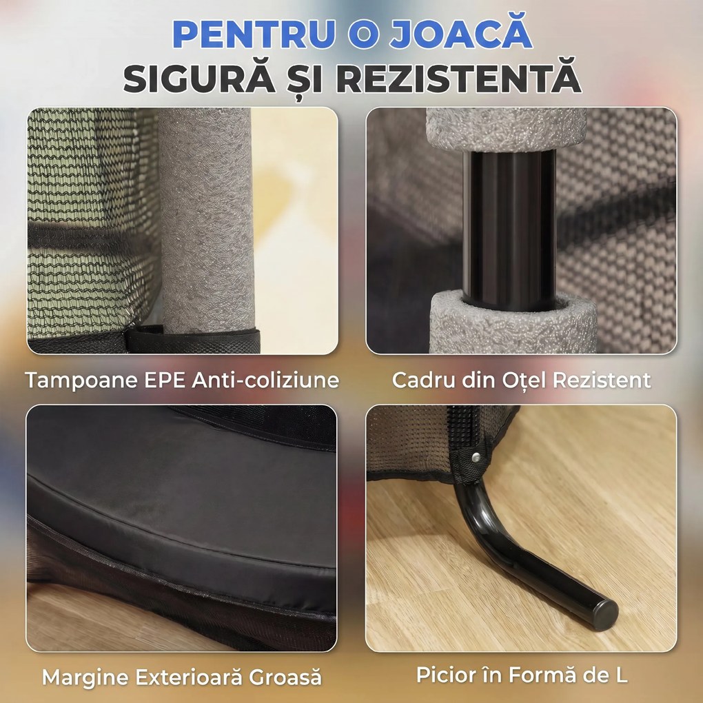HOMCOM Trambulină pentru Copii 3-10 Ani cu Plasă de Siguranță, Suprafață Elastică cu Bare Capitonate, Ø163x190 cm, Negru | Aosom Romania