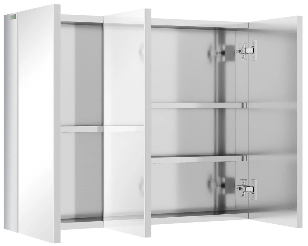 kleankin Spiegelschrank, dulap de baie, 3 uși cu oglindă, 5 rafturi interioare, oțel inoxidabil, Culoare: Argintiu, 70 x 12 x 55 cm | Aosom Romania