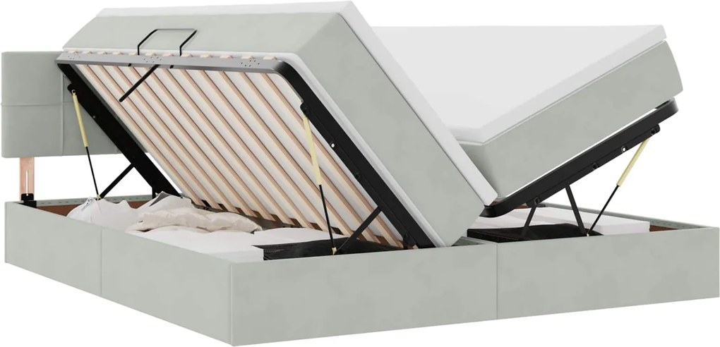 vidaXL Pat cu storage cu saltea cu headboard Gri deschis 90 x 200 cm
