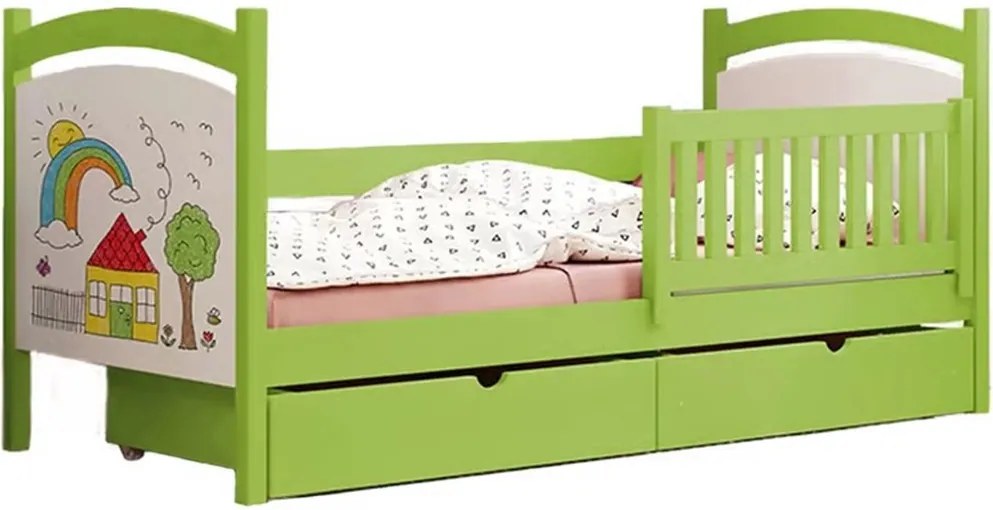 Pat pentru copii drewniane z tablica suchoscieralna Amely 80x190 Certyfikat - Limetka - Konec série