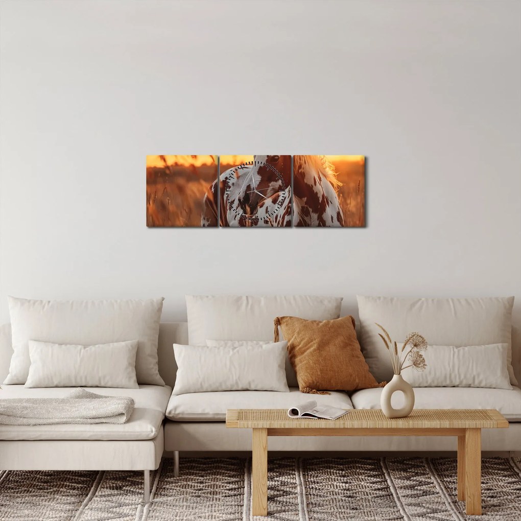 Tablou - Cal la Apus (cu ceas) (90x30 cm)