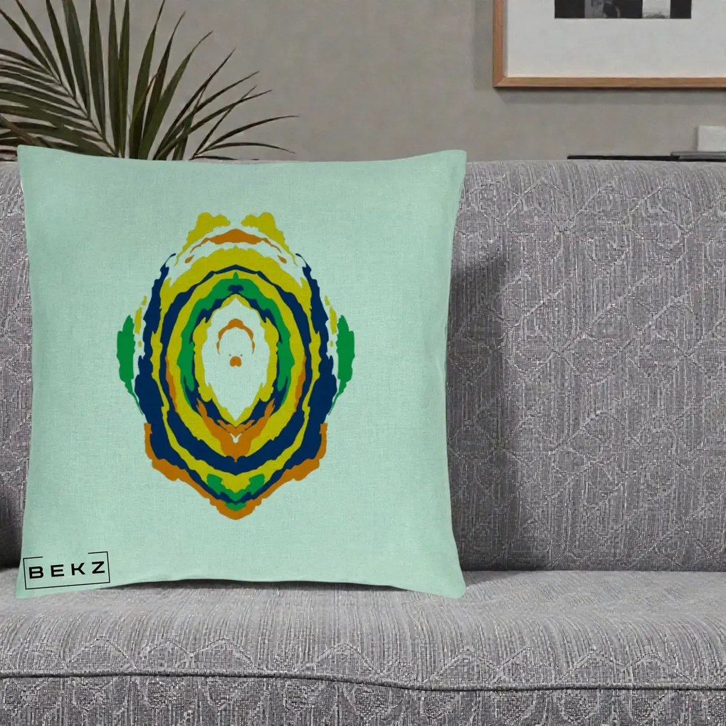 Perna Decorativa Oval Abstract Multicolor, 40x40 cm, Verde Menta, Husa Detasabila, Perna Inclusa, BEKZ®