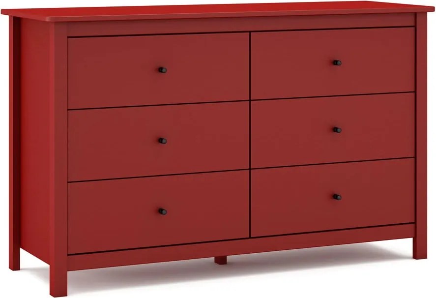 Comodă roșie joasă din lemn de pin 130x80 cm Misti – Marckeric