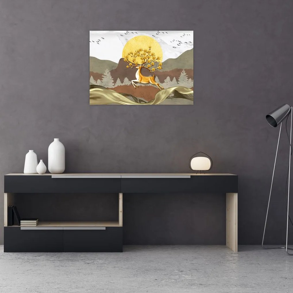 Tablou pe sticlă cu cerb (70x50 cm)