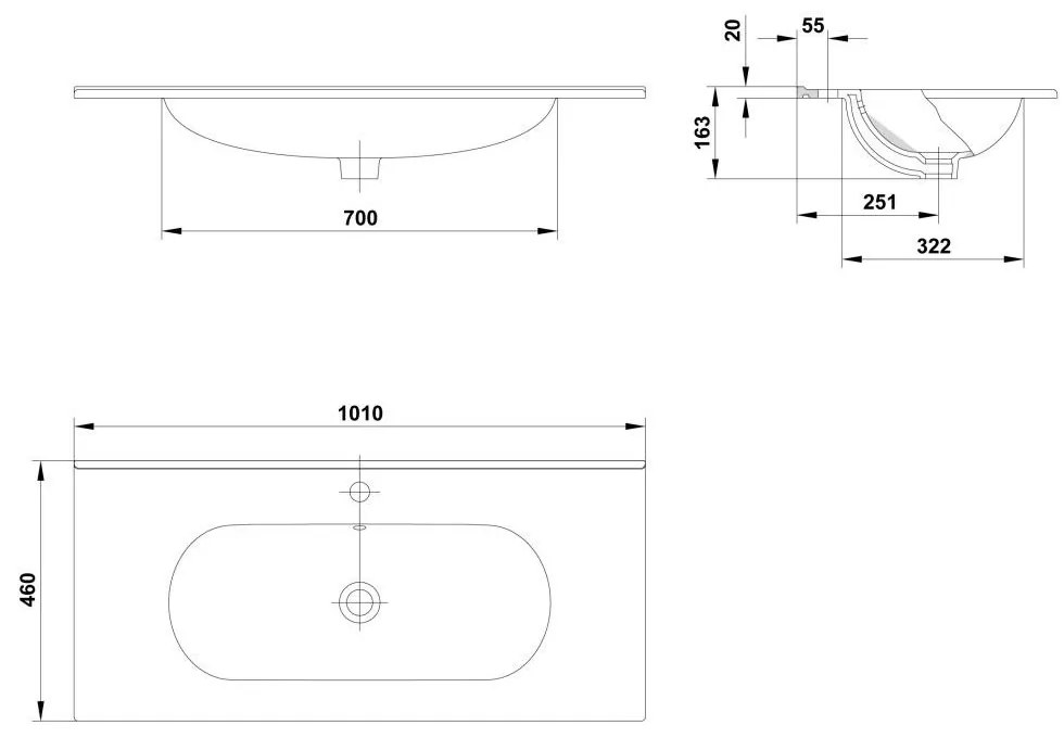 Lavoar incastrat alb 100 cm Gala Klea 1010x460 mm