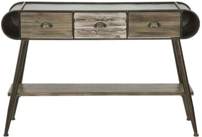 Consolă Brice, 80x120x40 cm, lemn de brad/ metal, maro/ bronz