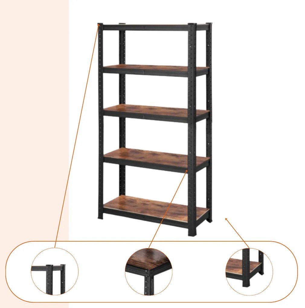 Raft de depozitare DUSTY, 5 polițe, max. 650kg, negru/maro SongmicsHome