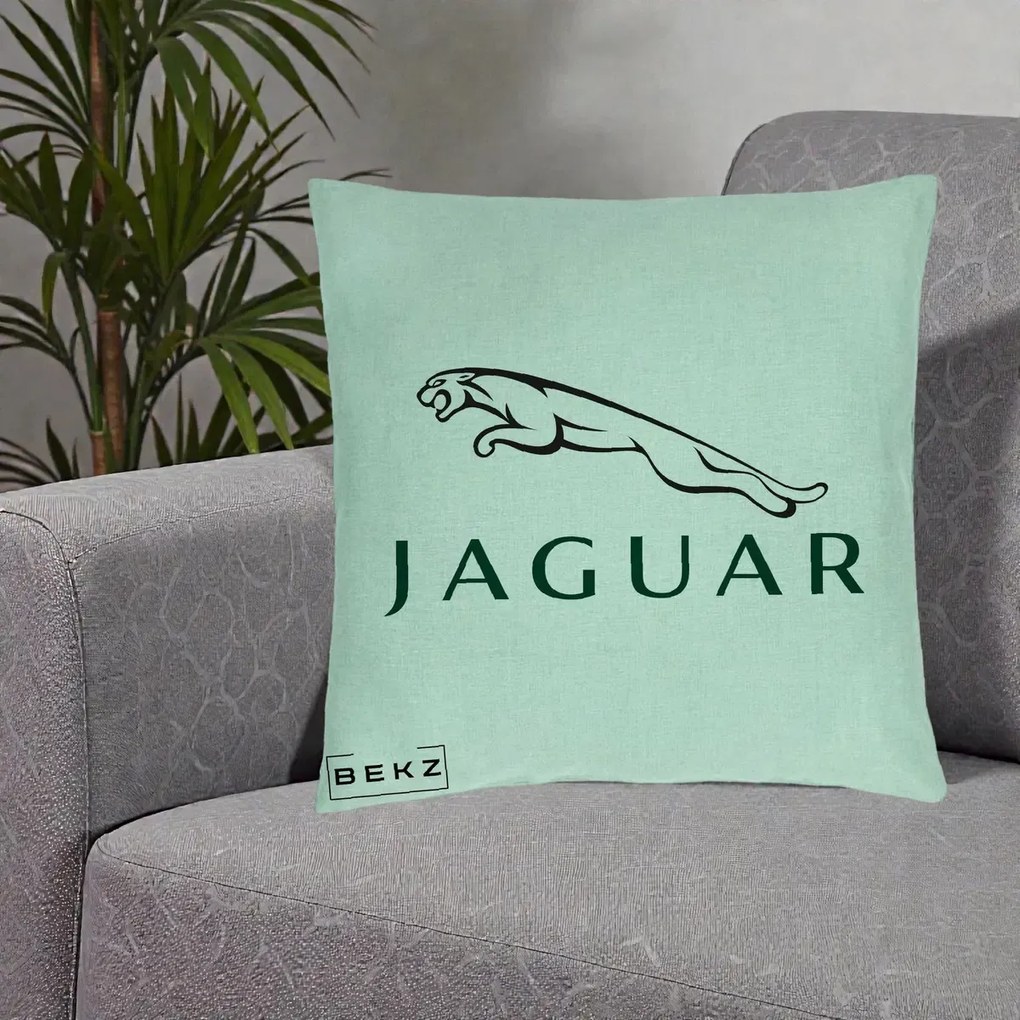 Perna Personalizata cu emblema Jaguar, 40x40 cm, Verde Menta, Husa Detasabila, Perna Inclusa, BEKZ®