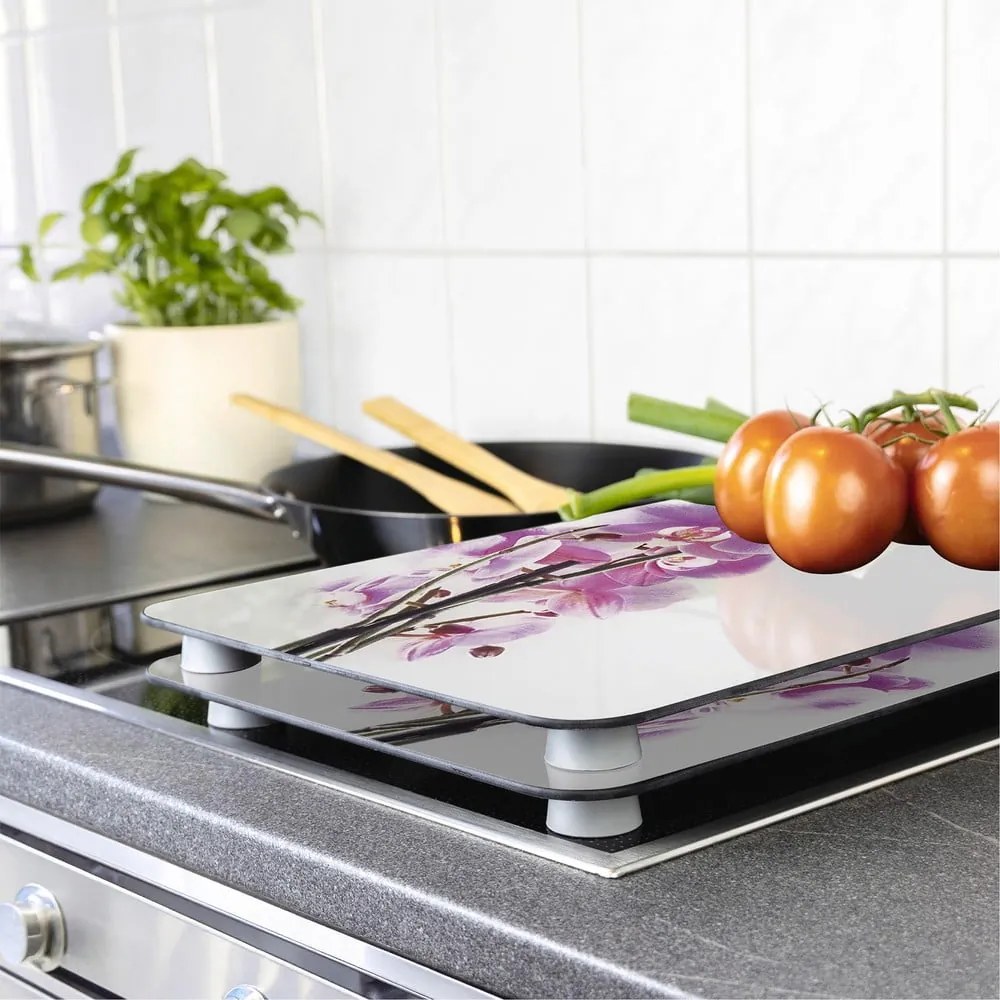 Set 2 protecții din sticlă pentru aragaz Wenko Orchid, 52 x 30 cm