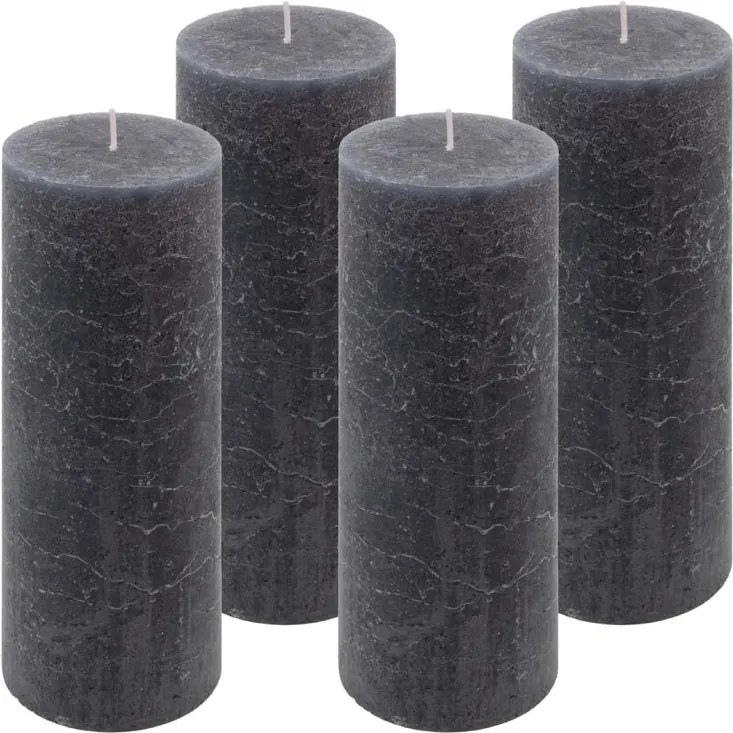 Set de lumânări rustice, 20 cm, Ø 7,5 cm, antracit, 4 buc