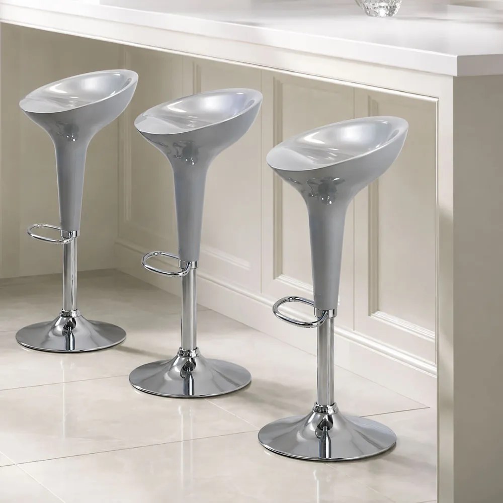 Scaun de bar argintiu ABS 101 - Elegant, Reglabil, Suport pentru Picioare