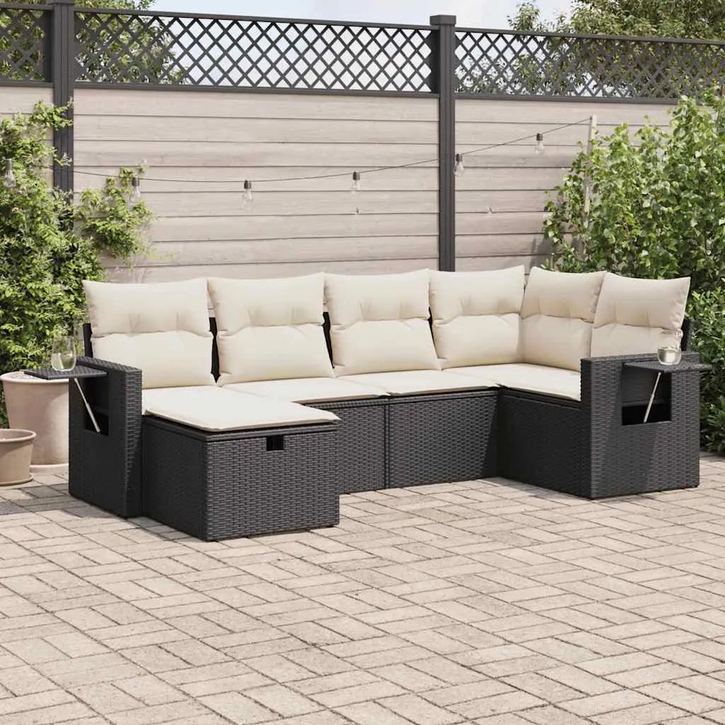 vidaXL Set mobilier de grădină cu perne, 6 piese, negru, poliratan