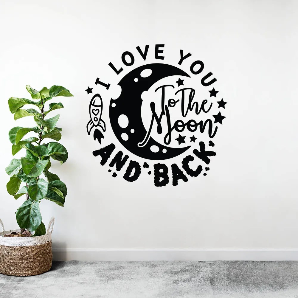 Sticker Decorativ Citat Cupluri "I love you to the Moon and back", 47x47 cm, Negru, Oracal