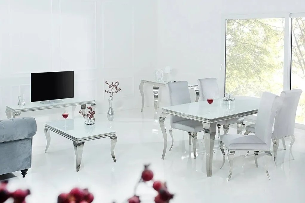 Masa Dining Eleganta, Sticla, Alb, Modern Barock 200cm