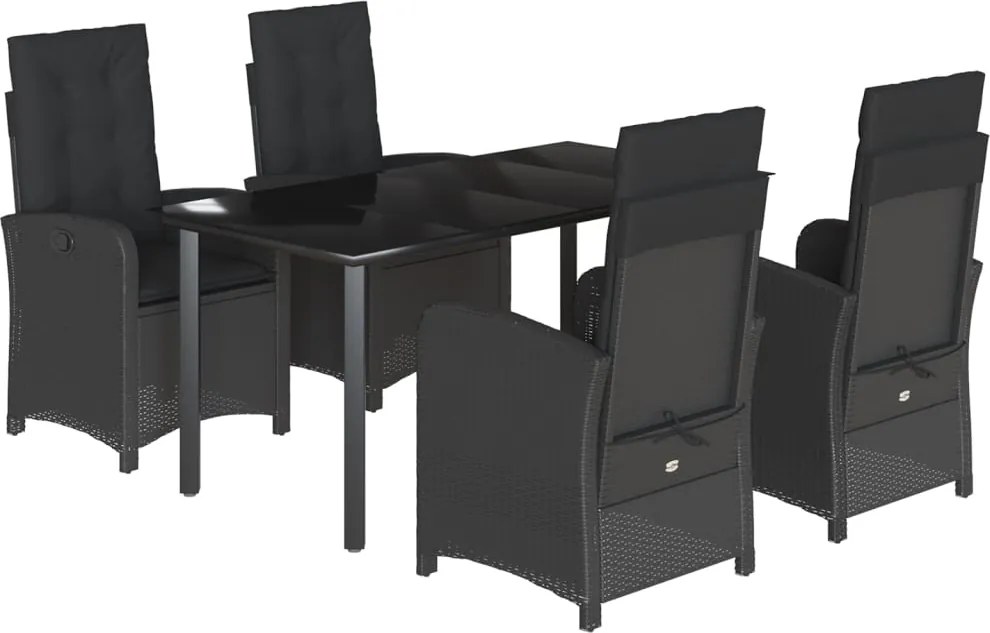vidaXL Set mobilier de grădină cu perne, 5 piese, negru, poliratan