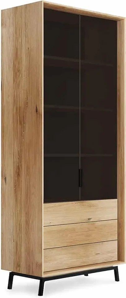 Vitrină stejar masiv Madison și Sticlă, 100 × 45 × 185 cm