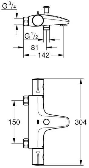 GROHE 34756000 - Baterie termostatică pentru cadă GROHTHERM 800 DN 15, crom lucios