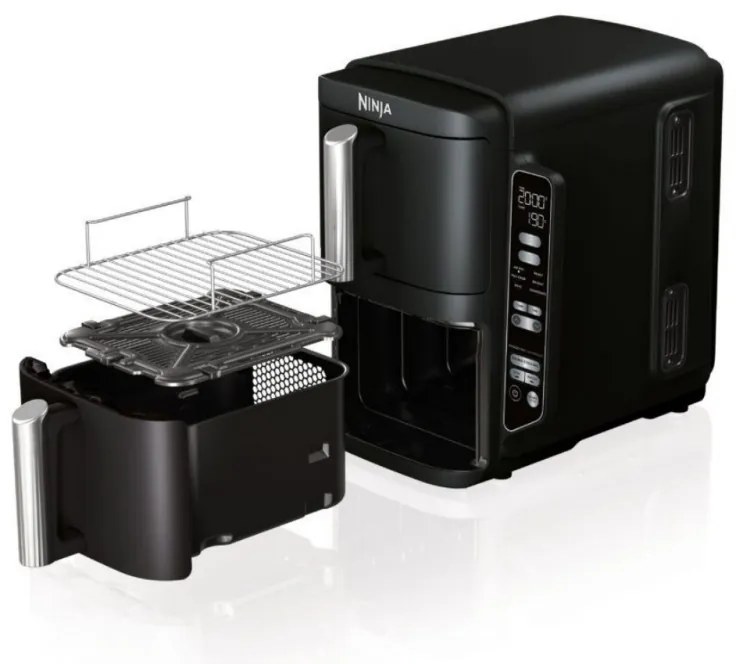 Friteuza dubla cu aer cald Ninja SL300EU, 2470W, 7.6 L, 40-240°C, 2 cosuri, 6 programe, Sincronizare, Timer, Auto stop, Negru