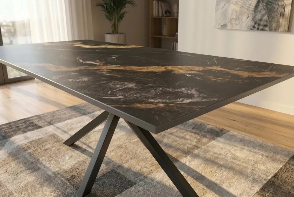 Masa dining cu blat ceramic GALAXIE Aurora Oro 160x90cm
