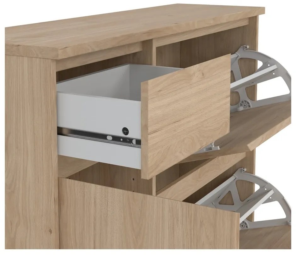 Pantofar în culoare naturală cu deschidere înclinată cu aspect de lemn de stejar 109x93x32 cm Naia – Tvilum