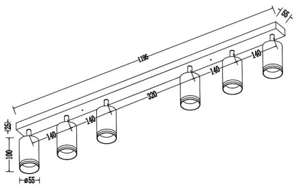 Spot aplicat PIPE 6x GU10/10W/230V negru