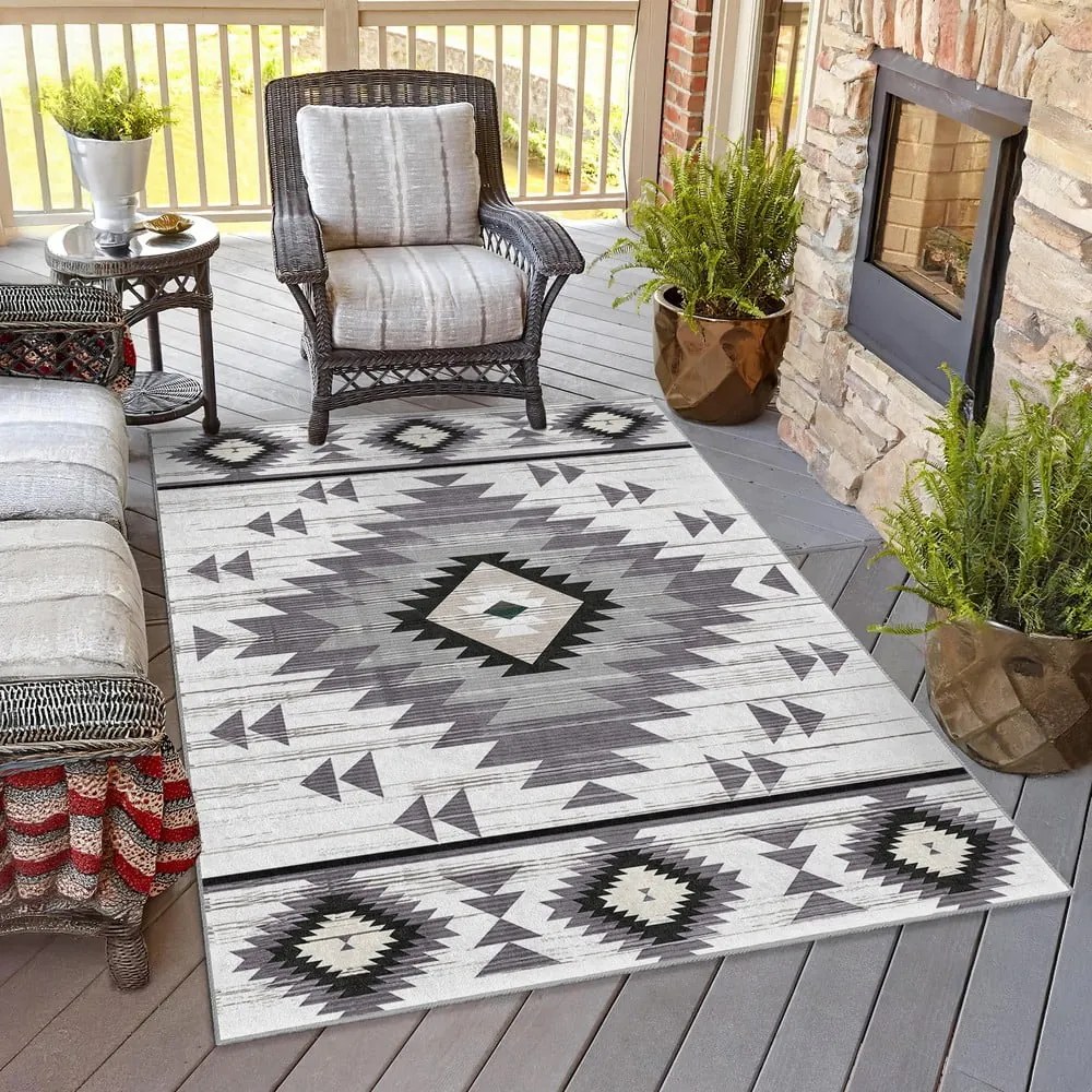 Covor tip traversă gri deschis lavabil 80x200 cm Ethnic Geo – Mila Home