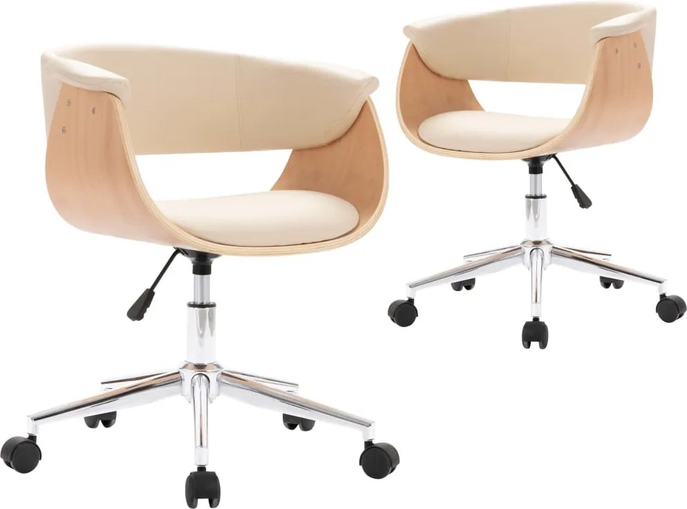 vidaXL Scaune de bucătărie pivotante, 2 buc., crem, piele artificială