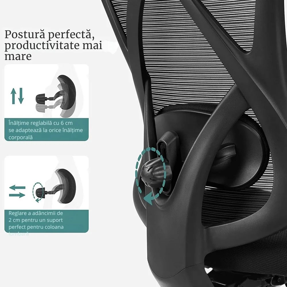 Scaun de birou cu tetieră MAGNUS, max. 150 kg, negru SongmicsHome