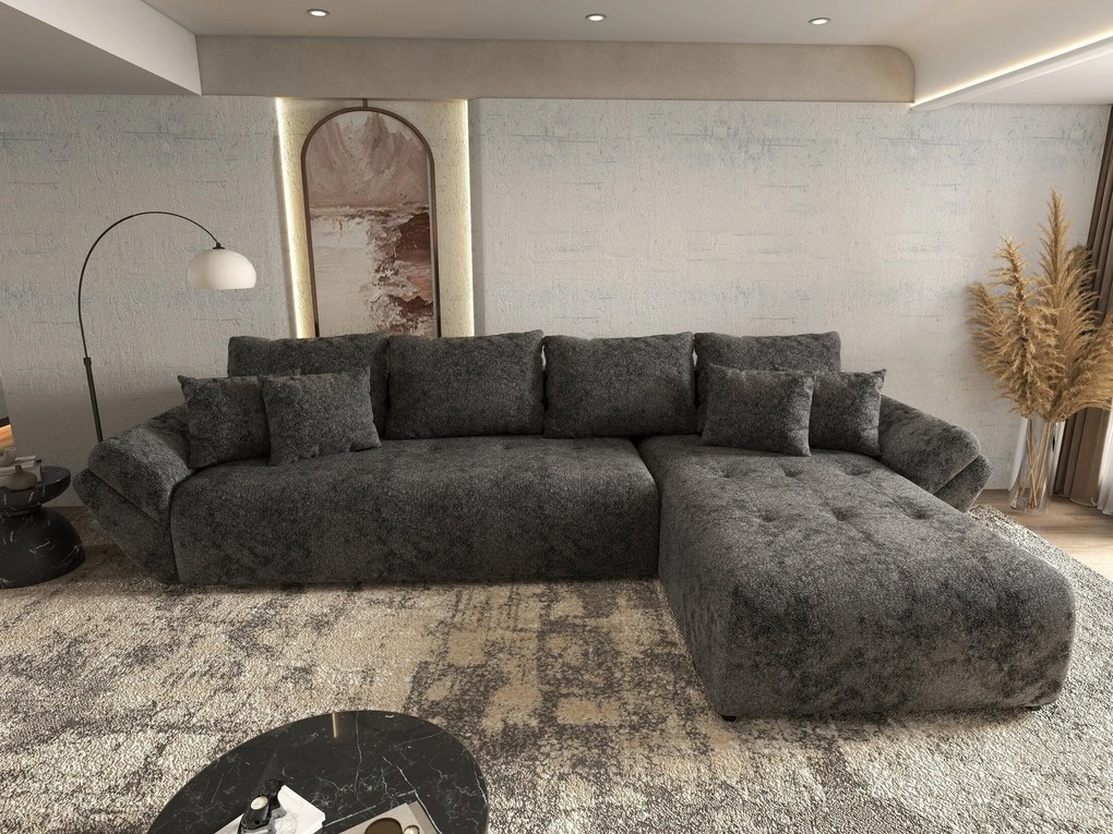 Colțar extensibil dumonde cu ladă de depozitare si sezut confortabil din spuma high-density, Berlin XL Euphoria Negru 350x185 cm II
